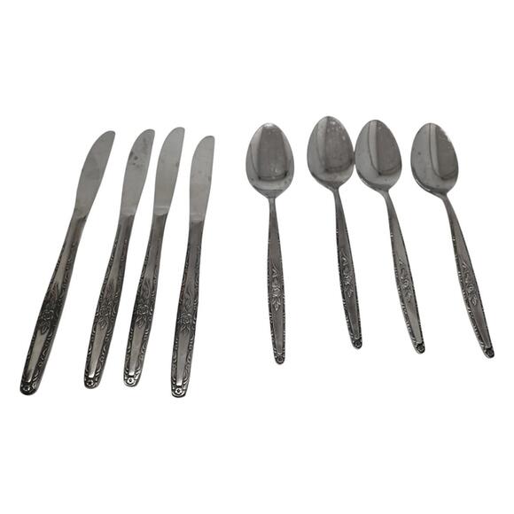 VTG Stylecraft SYF2 Single Rose T&N Japan Stainless Flatware 26 Pieces Service 4 - Picture 5 of 6